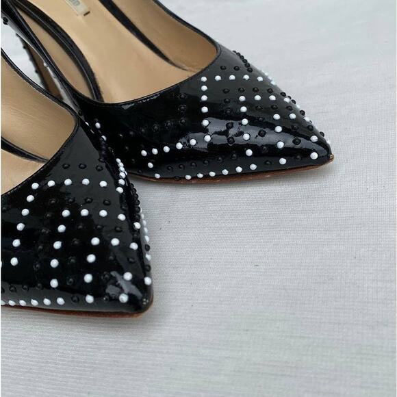 Nicholas Kirkwood Black Patent Leather Chevron Studded Pointed Toe Pump 37/US 7 - Picture 9 of 15